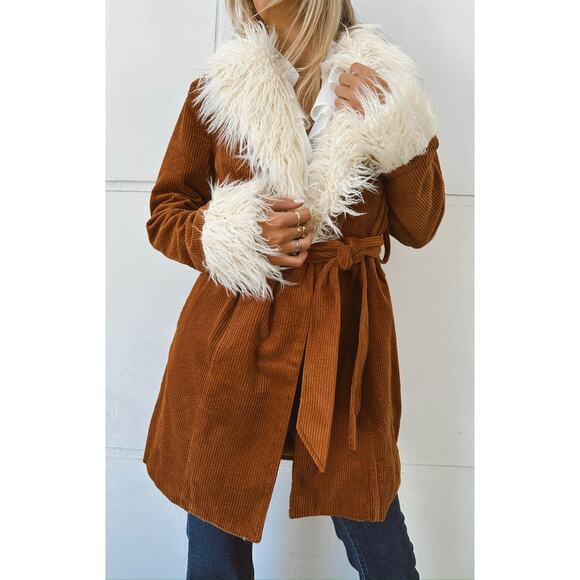 Show Me Your Mumu Penny Lane Faux Fur Coat Sienna Corduroy - S